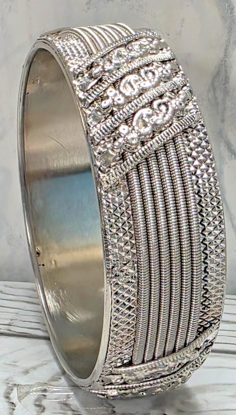 Silver Plated Bangel 'Knitted/Braided' Look, Non-Closure Bracelet 2.75" x 1"